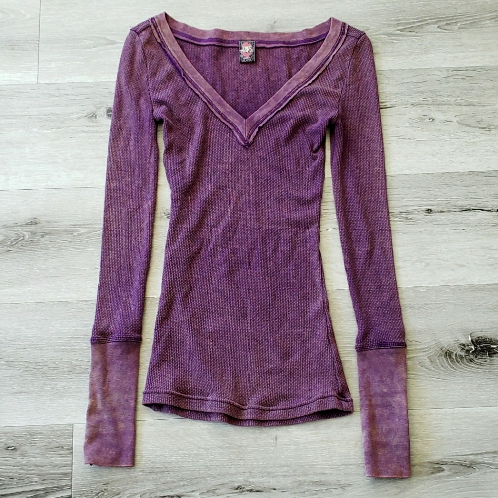 Free People Purple Long Sleeve V-Neck Thermal Top